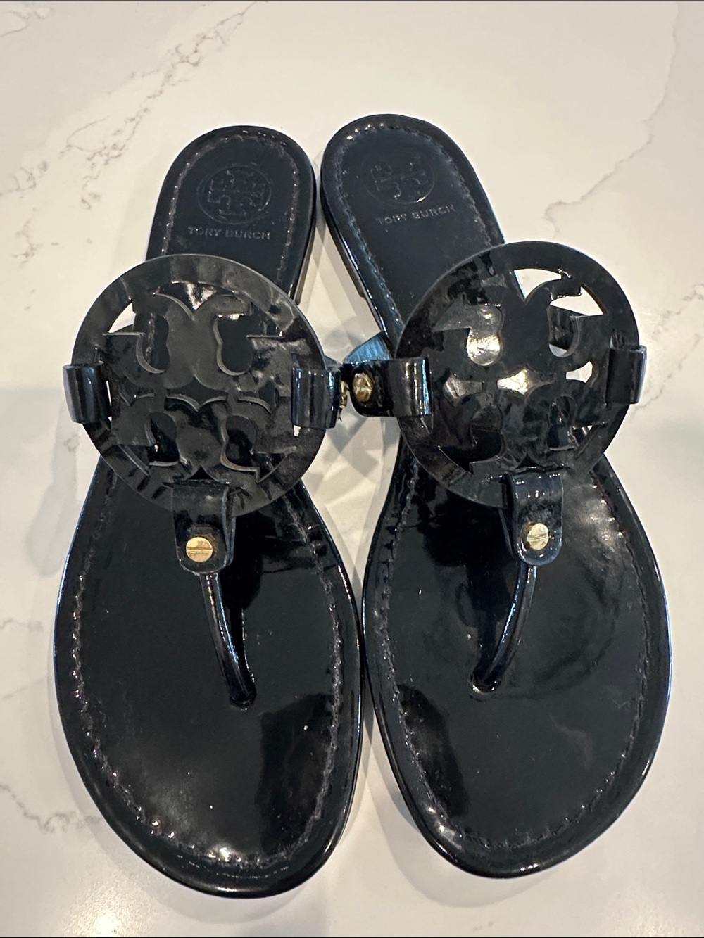 Tory Burch Miller Sandals Patent Black Size 11
